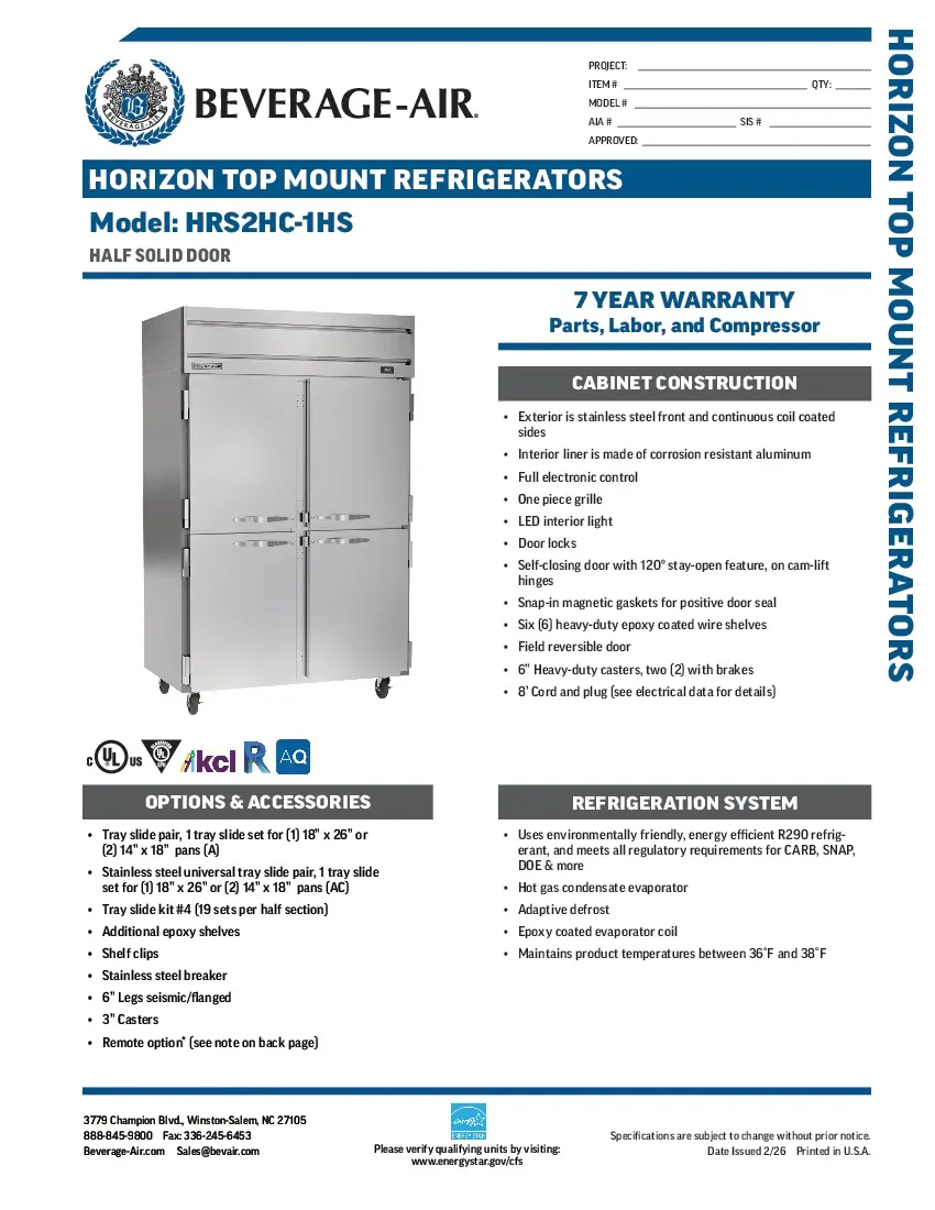 beverage-air-hrs2hc-1hsspecsheet.pdf