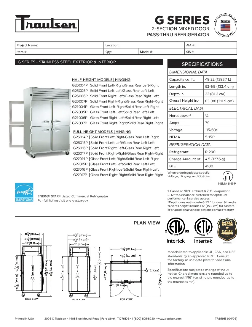 traulsen-g27014pspecsheet.pdf