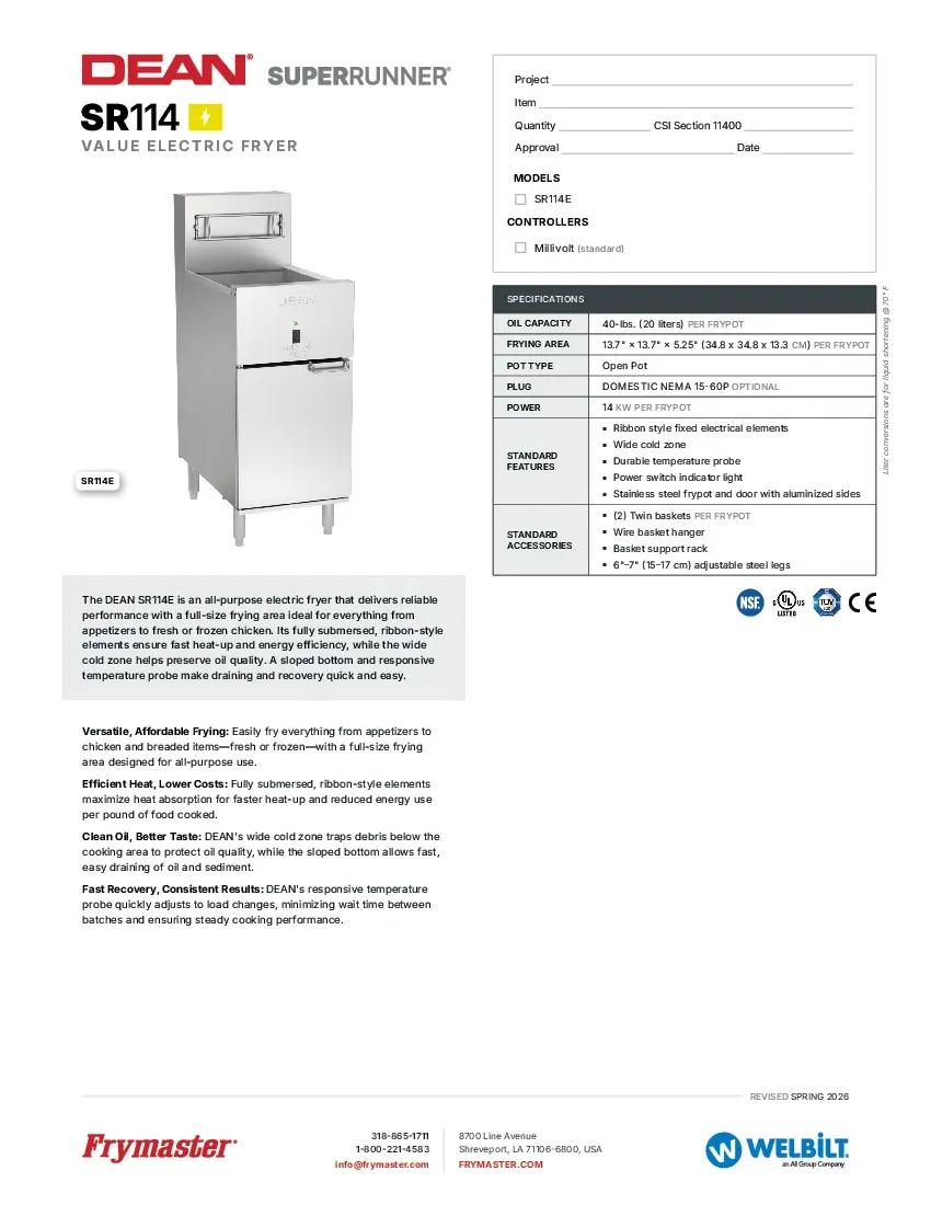 frymaster-sr114especsheet.pdf