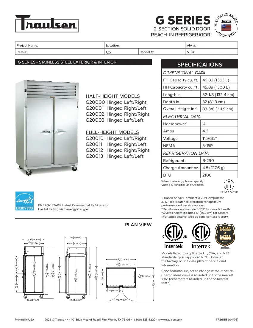 traulsen-g2001specsheet.pdf