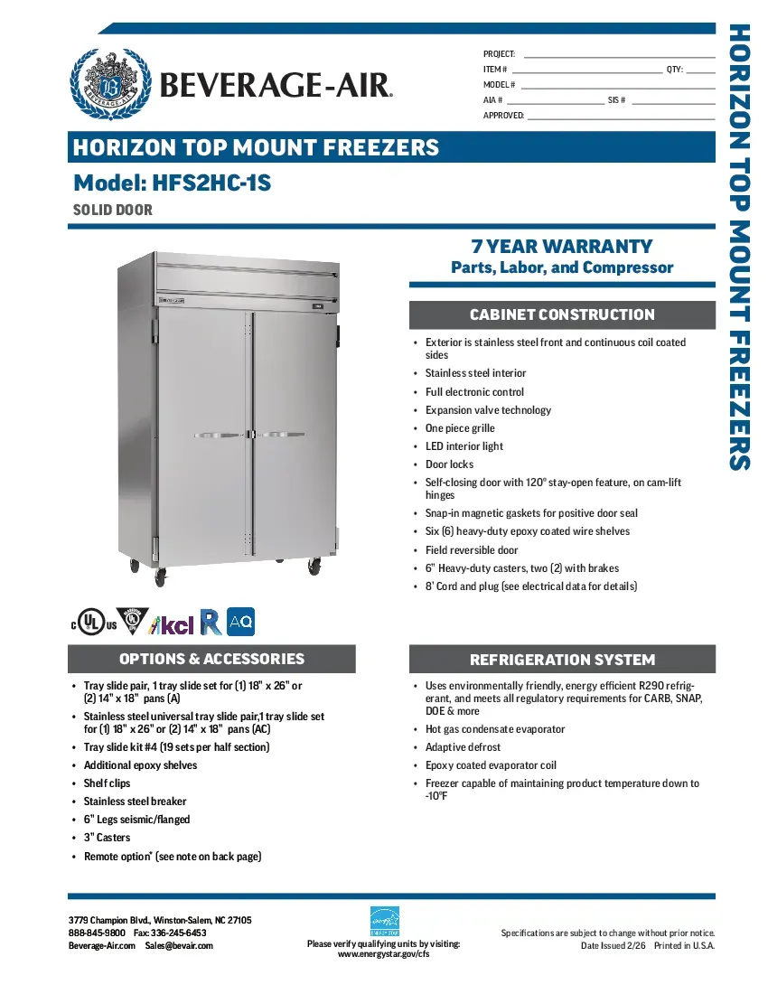 beverage-air-hfs2hc-1sspecsheet.pdf