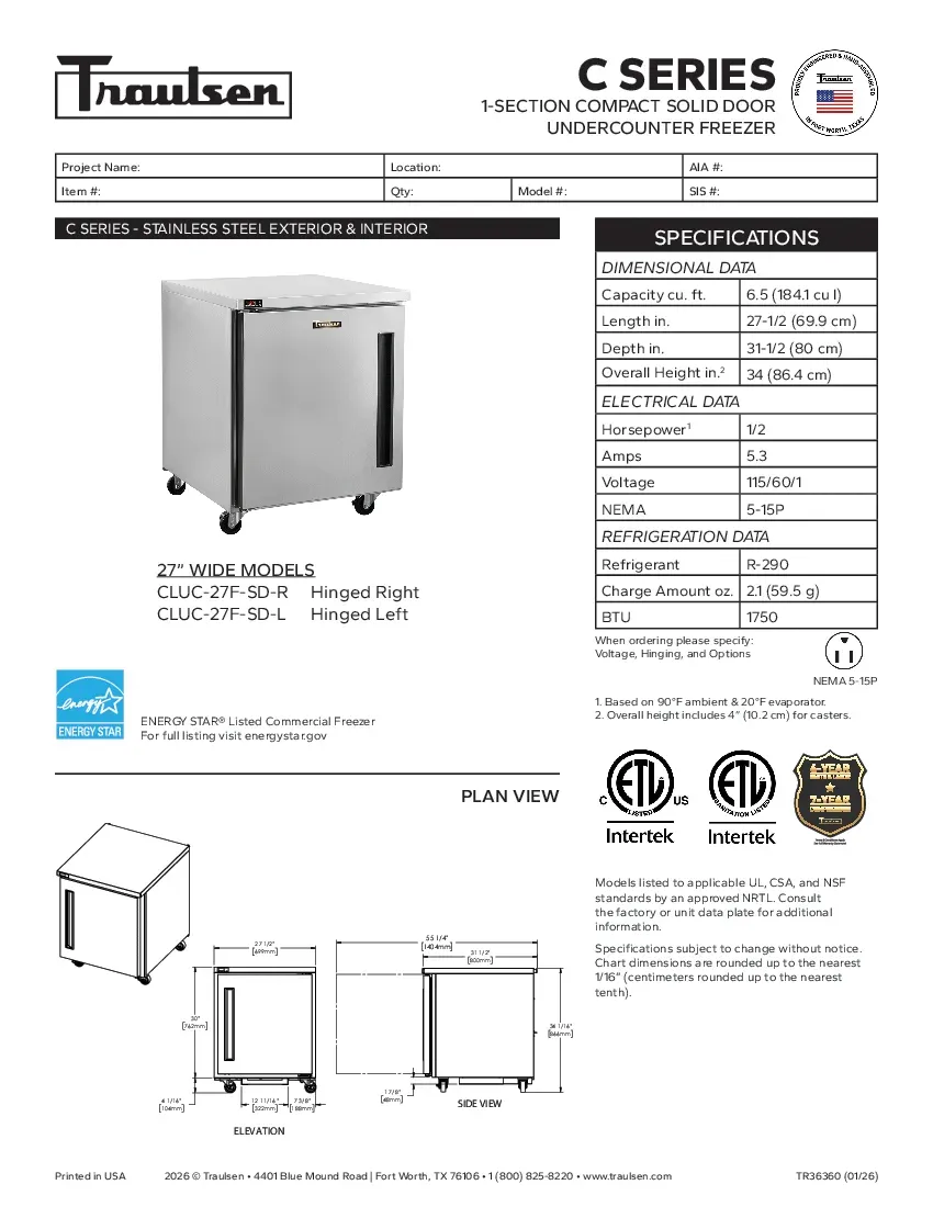 traulsen-cluc-27f-sd-rspecsheet.pdf