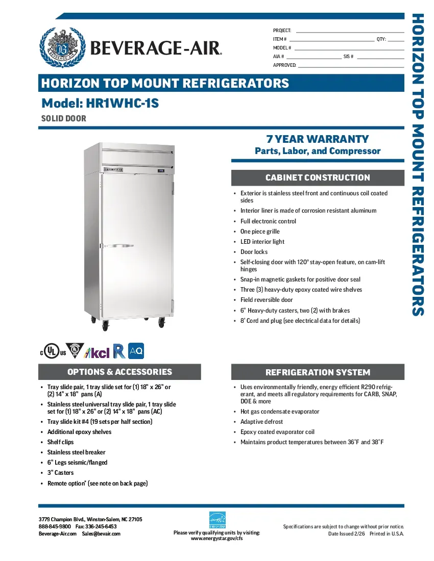 beverage-air-hr1whc-1sspecsheet.pdf