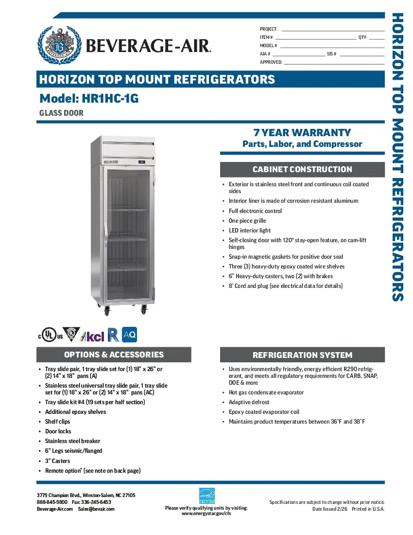 beverage-air-hr1hc-1gspecsheet.pdf
