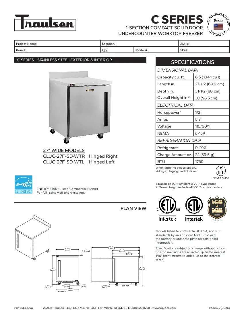traulsen-cluc-27f-sd-wtrspecsheet.pdf