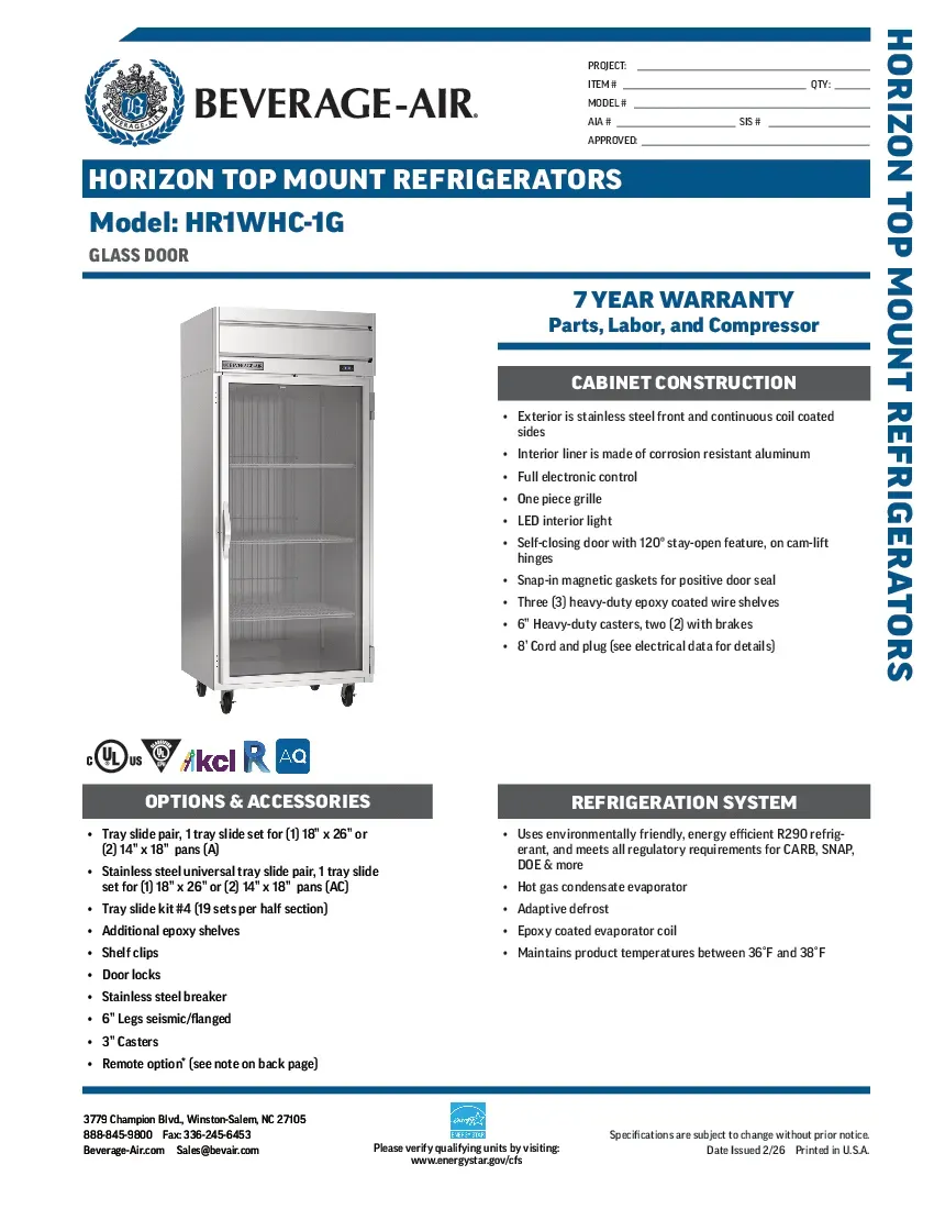 beverage-air-hr1whc-1gspecsheet.pdf