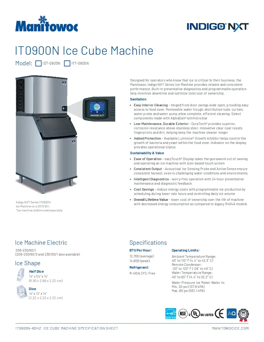 manitowoc-iyt0900nspecsheet.pdf
