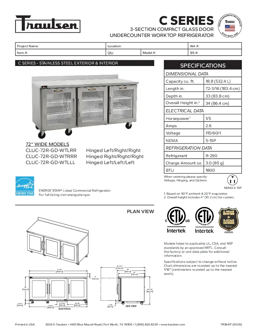 traulsen-cluc-72r-gd-wtrrrspecsheet.pdf