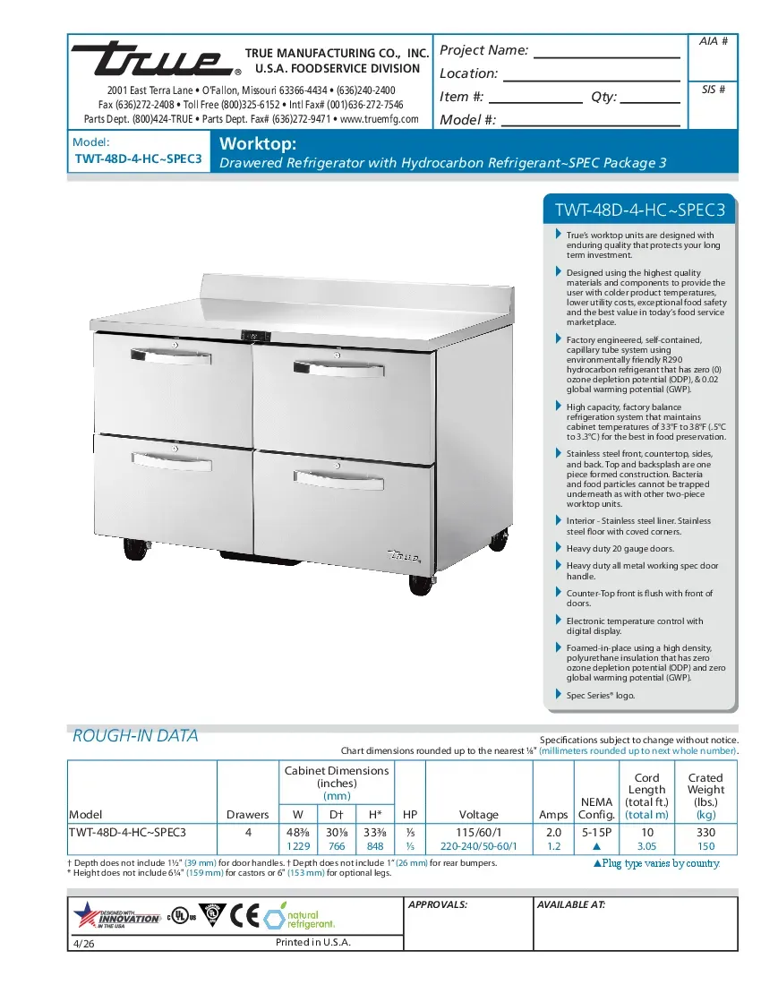 true-twt-48d-4-hc-spec3specsheet.pdf