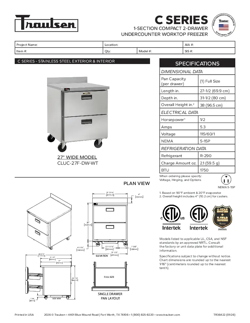 traulsen-cluc-27f-dw-wtspecsheet.pdf