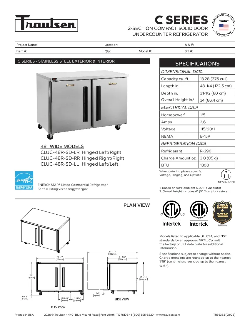 traulsen-cluc-48r-sd-rrspecsheet.pdf