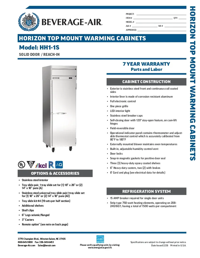 beverage-air-hh1-1sspecsheet.pdf