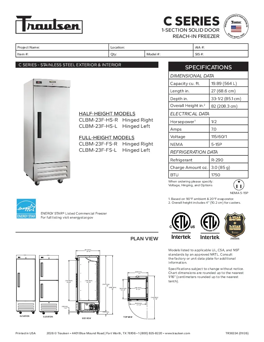traulsen-clbm-23f-fs-rspecsheet.pdf