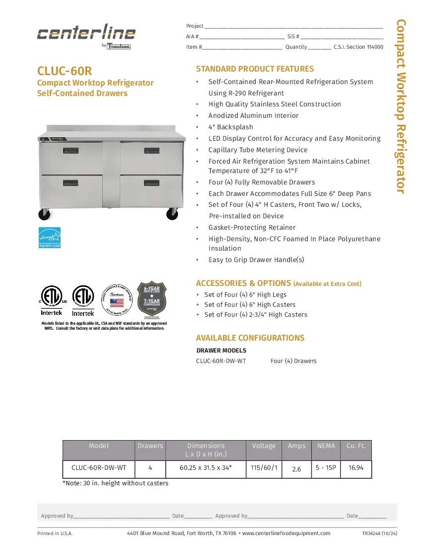 traulsen-cluc-60r-dw-wtspecsheet.pdf