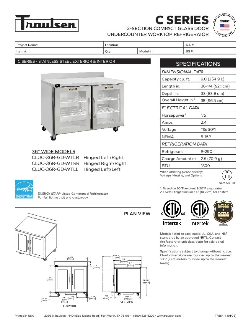 traulsen-cluc-36r-gd-wtrrspecsheet.pdf