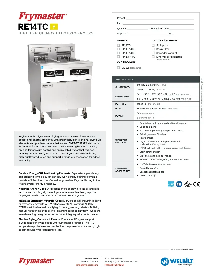 frymaster-re14tcspecsheet.pdf