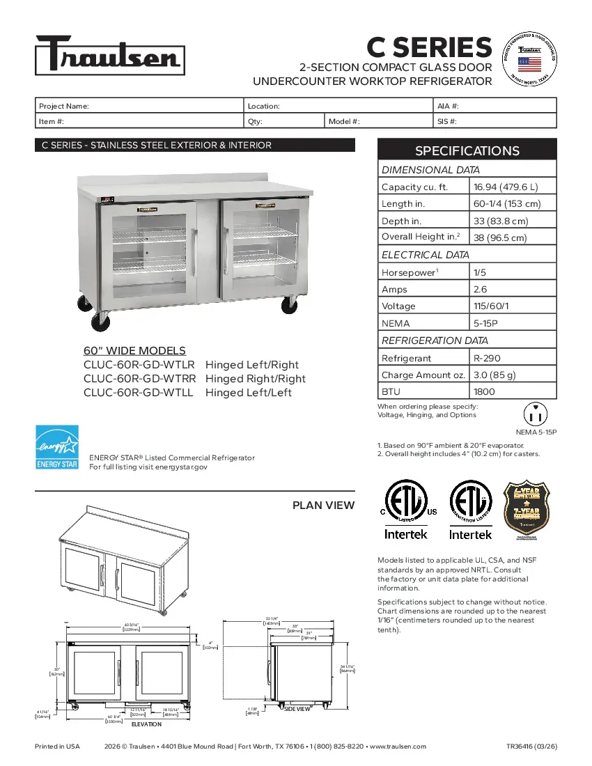 traulsen-cluc-60r-gd-wtrrspecsheet.pdf
