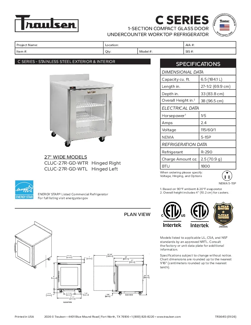 traulsen-cluc-27r-gd-wtlspecsheet.pdf