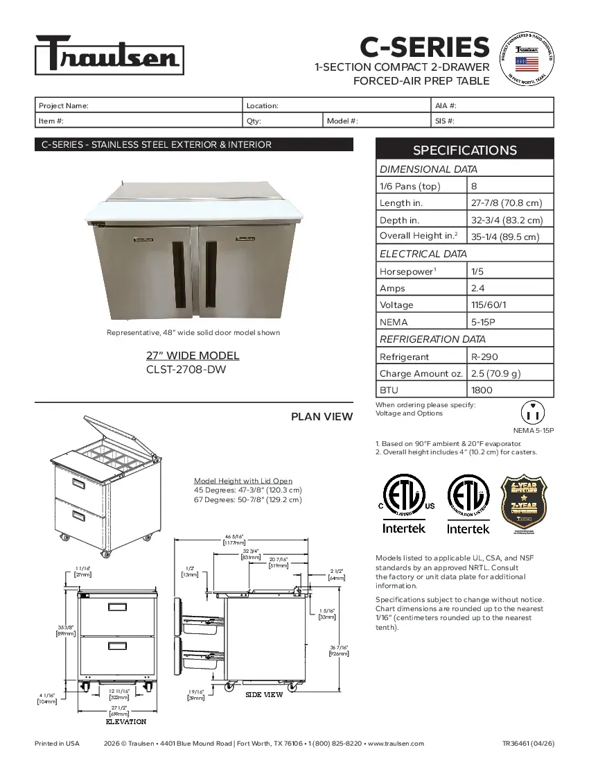 traulsen-clst-2708-dwspecsheet.pdf
