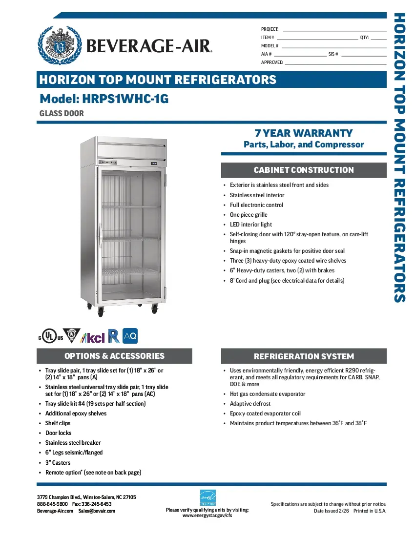 beverage-air-hrps1whc-1gspecsheet.pdf