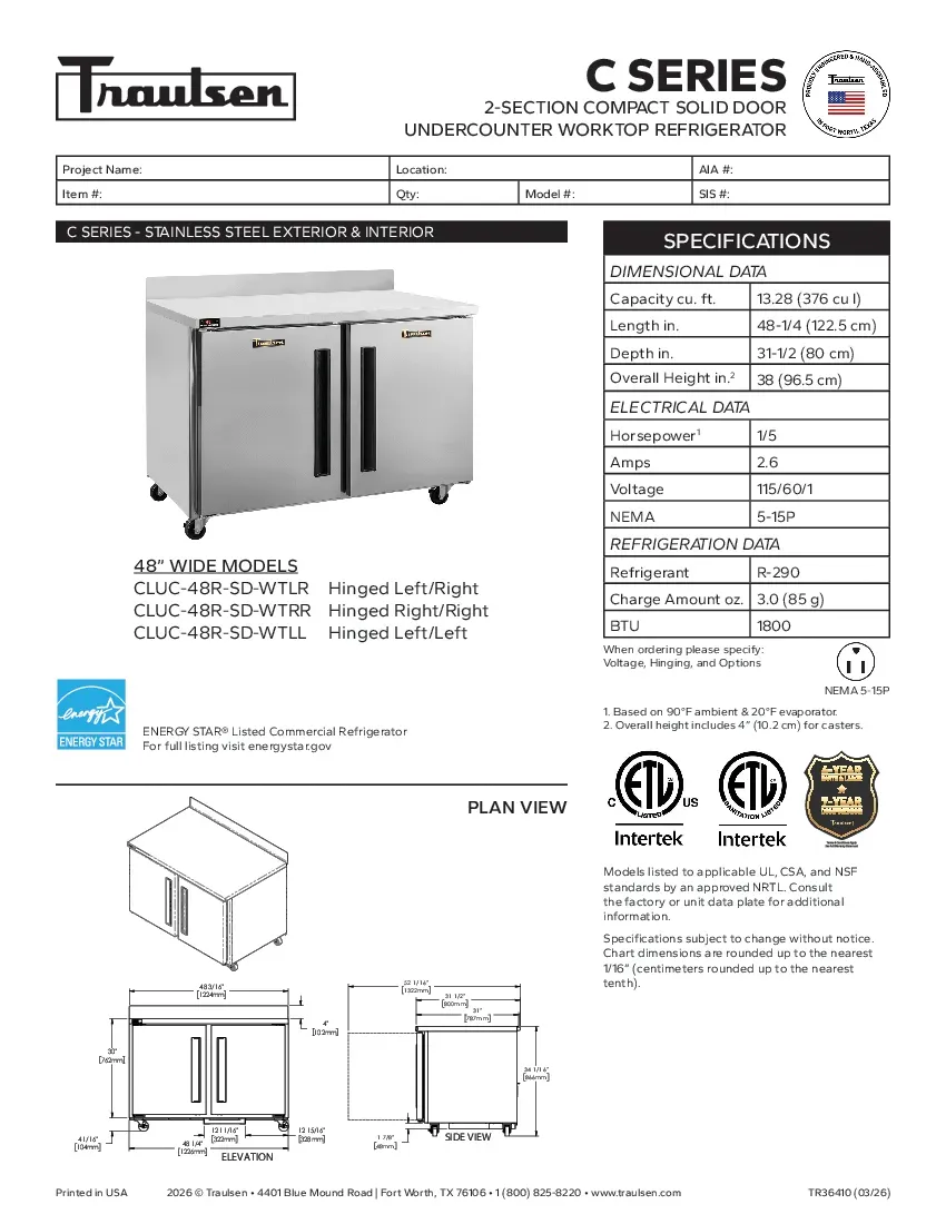 traulsen-cluc-48r-sd-wtllspecsheet.pdf
