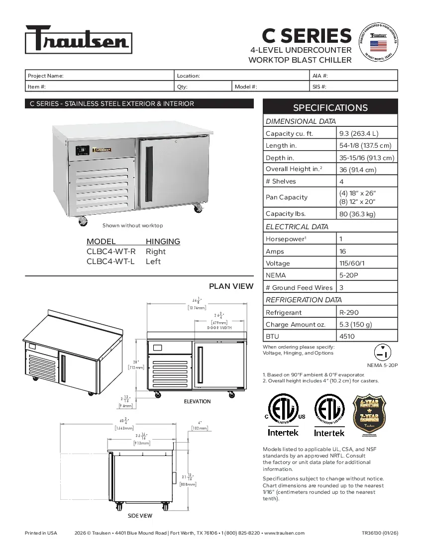 traulsen-clbc4-wt-rspecsheet.pdf