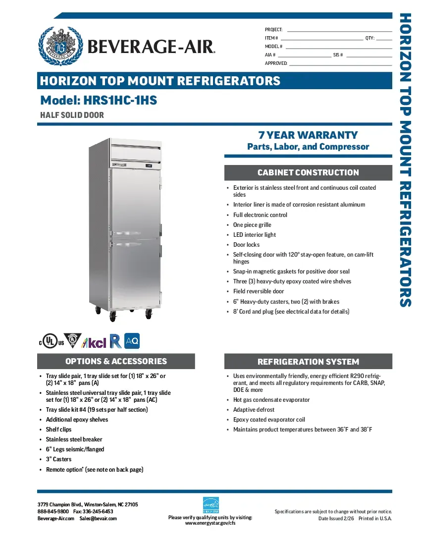 beverage-air-hrs1hc-1hsspecsheet.pdf