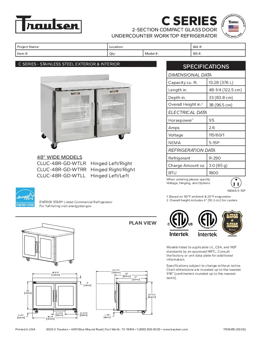traulsen-cluc-48r-gd-wtlrspecsheet.pdf