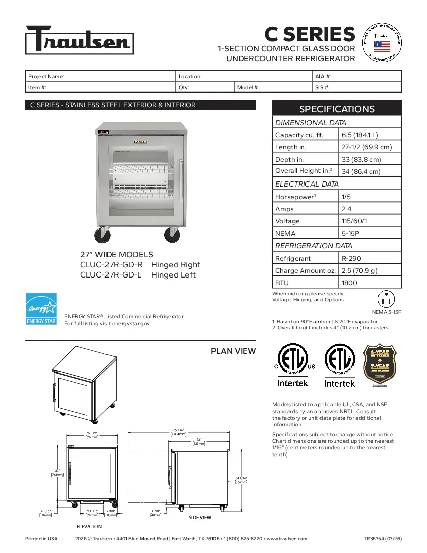 traulsen-cluc-27r-gd-lspecsheet.pdf