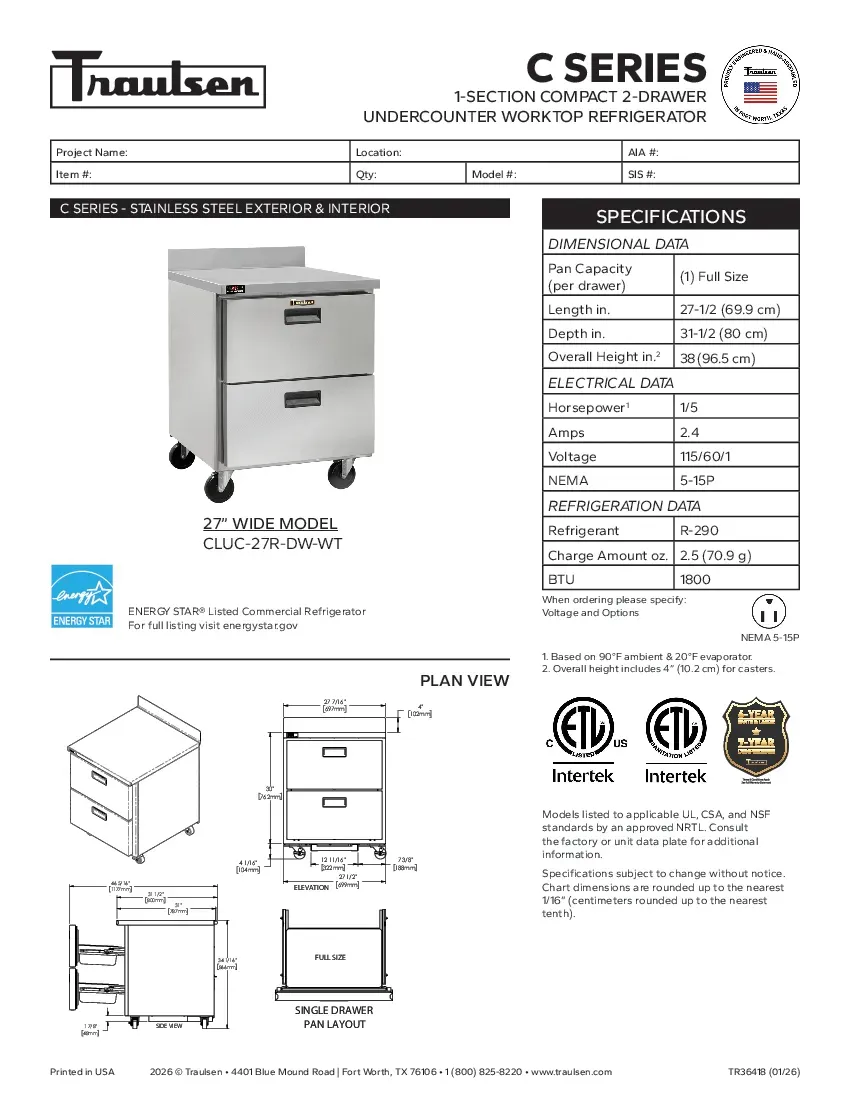traulsen-cluc-27r-dw-wtspecsheet.pdf