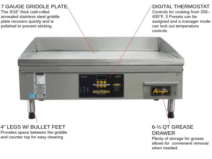 AccuTemp EGF4803A3650-T1 Accu-Steam™ 36.25'' Polished Stainless Steel Countertop Electric Griddle with Digital Controls, 480 Volts