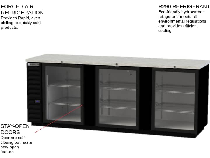 Beverage Air BB94HC-1-FG-S Silver 3 Glass Door Refrigerated Back Bar Storage Cabinet, 115 Volts