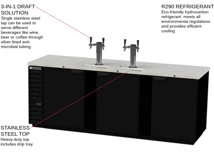 Beverage Air DD94HC-1-B 4 Taps 1/2 Barrel Draft Beer Cooler - Black, 5 Kegs Capacity, 115 Volts