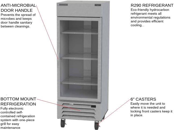 Beverage Air HBF27HC-1-G 30'' 26.57 cu. ft. Bottom Mounted 1 Section Glass Door Stainless Steel Reach-In Freezer