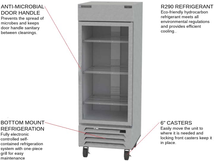 Beverage Air HBR27HC-1-G 30'' 25.88 cu. ft. Bottom Mounted 1 Section Glass Door Reach-In Refrigerator