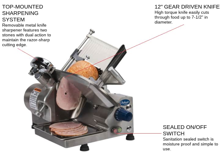 Globe GC512 Food Slicer, Electric, Countertop with Manual Feed - 115 Volts, 1/3 HP