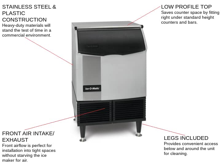 ICE-O-Matic ICEU220FA 24.54 Full-Dice Ice Maker With Bin, Cube-Style - 200-300 lbs/24 Hr Ice Production, Air-Cooled, 115 Volts