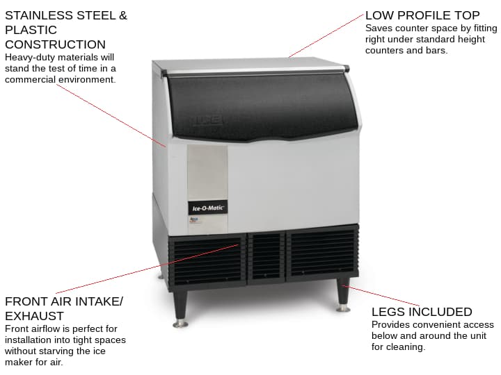 ICE-O-Matic ICEU300HA 30 Half-Dice Ice Maker With Bin, Cube-Style - 300-400 lb/24 Hr Ice Production, Air-Cooled, 115 Volts