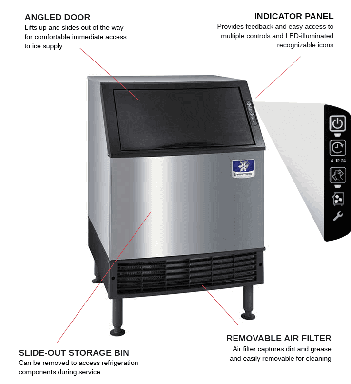 Manitowoc UDF0240A 26 Full-Dice Ice Maker With Bin, Cube-Style - 200-300 lbs/24 Hr Ice Production, Air-Cooled, 115 Volts