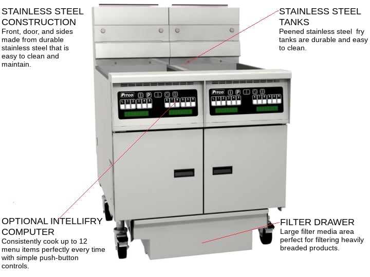 Pitco SE14X-4FD (4) 50 lb. Fry Tanks Electric Floor Fryer with Solid State Controls and Solstice Filter Drawer System, 208 Volts