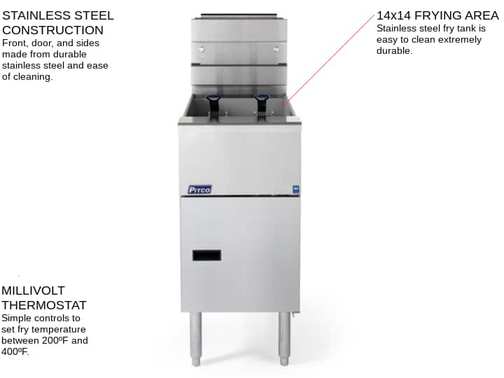 Pitco SG14RS Solstice Series 40-50 lb. Stainless Steel Gas Floor Model Full Pot Fryer with Millivolt Controls - 122,000 BTU