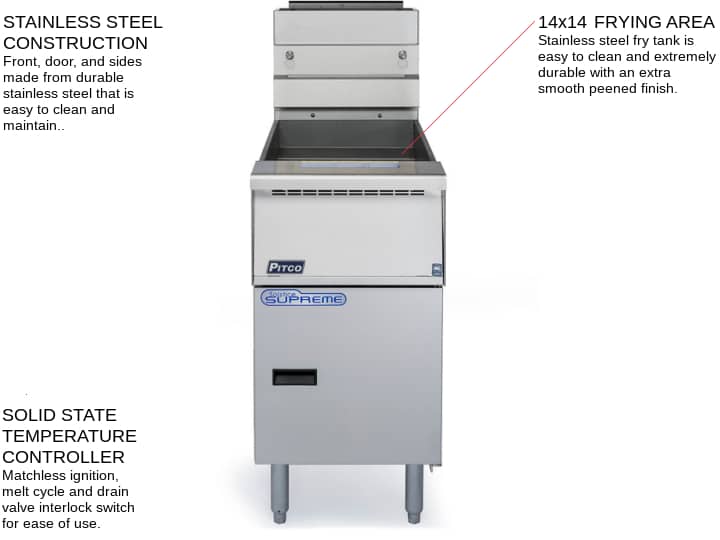 Pitco SSH55-3FD Solstice Supreme (3) 40-50 lb. Full Tanks Gas Floor Fryer with Solid State Controls and Solstice Filter Drawer System, 115 Volts - 240,000 BTU