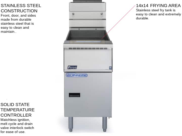 Pitco SSH55 Solstice Supreme&trade; 40-50 lb. Stainless Steel Gas Floor Model Full Pot Fryer with Solid State Controls - 80,000 BTU