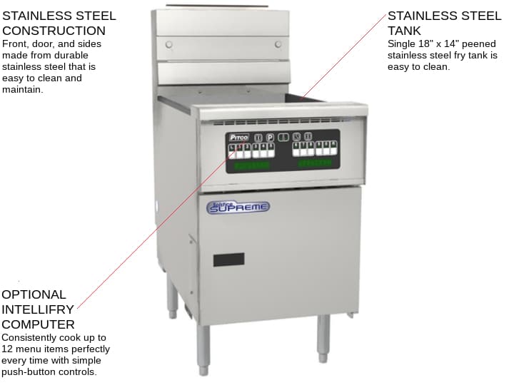 Pitco SSH60W Solstice Supreme&trade; 50-60 lb. Stainless Steel Gas Floor Model Full Pot Fryer with Solid State Controls - 100,000 BTU