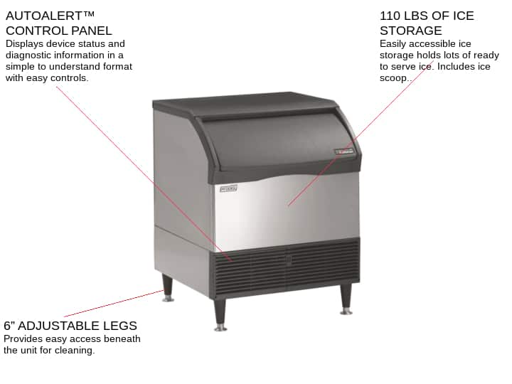 Scotsman CU3030SW-1 30 Half-Dice Ice Maker With Bin, Cube-Style - 300-400 lb/24 Hr Ice Production, Water-Cooled, 115 Volts