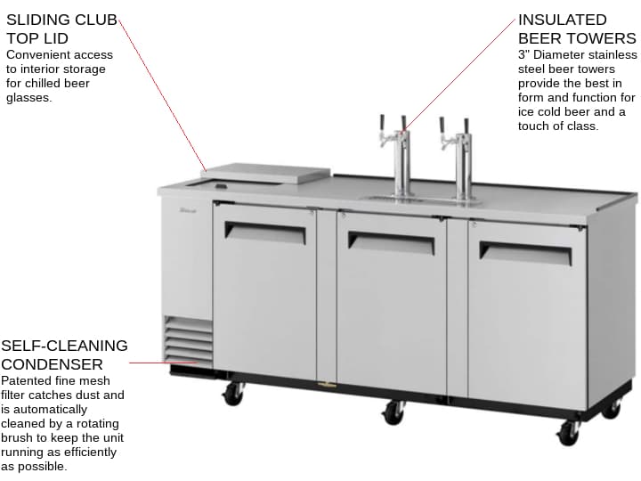 Turbo Air TCB-4SD-N 4 Taps 1/2 Barrel Draft Beer Cooler - Stainless Steel, 4 Kegs Capacity, 115 Volts