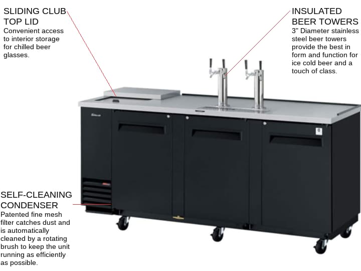 Turbo Air TCB-4SB-N 4 Taps 1/2 Barrel Draft Beer Cooler - Black, 4 Kegs Capacity, 115 Volts