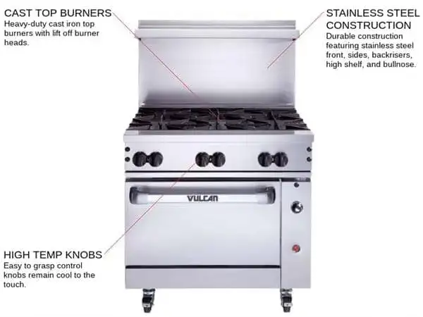 Vulcan 36S-6BP Restaurant Gas Range, with 6 Burners and Standard Oven - 215,000 BTU