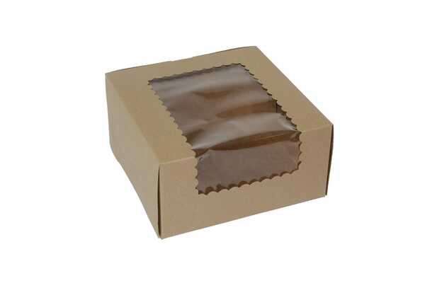 8X8X4 CUPCAKE/BAKERY BOX, WINDOW, 4 CUP, JUMBO, KRAFT 100/CS