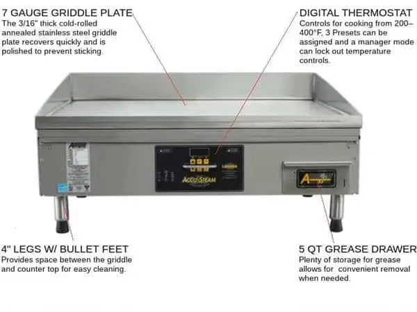 AccuTemp EGF2401B2450-T1 Accu-Steam™ 24.25'' Countertop Electric Griddle with Digital Controls, 240 Volts